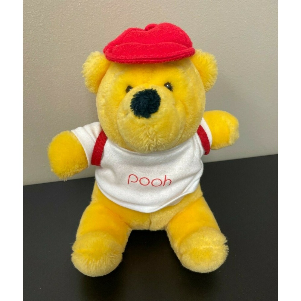 Vintage Sears Winnie The Pooh 9" Plush w Backback Shirt Red Hat Yellow
